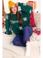 Swetry damskie - MXS10 Świąteczny sweter oversize - zielony (kolor zielony, rozmiar uni) - miniaturka - grafika 1
