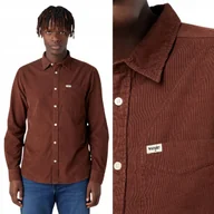 Koszule męskie - Wrangler 1 POCKET SHIRT Potting Soil BRĄZOWA SZTRUKSOWA KOSZULA REGULAR M - miniaturka - grafika 1