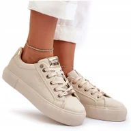 Sneakersy damskie - Sneakersy Damskie Klasyczne Na Platformie Big Star NN274210 Beżowe 40 - miniaturka - grafika 1