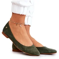 Baleriny - Damskie Zamszowe Baleriny Maciejka 04100-45 Khaki zielone - miniaturka - grafika 1