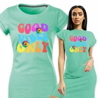 Koszule damskie - PIŻAMA DAMSKA MIĘTOWA Koszula Nocna Na Prezent GOOD VIBES ONLY Wzory - M - miniaturka - grafika 1