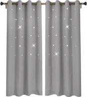 Firany i zasłony dla dzieci - Zasłona w gwiazdki Nieprzezroczysta zasłona oczkowa do salonu, pokoju dziecięcego, sypialni, 132x160cm, szara - miniaturka - grafika 1