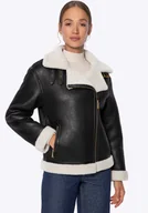 Kurtki damskie - Damska kurtka oversize z imitacji zamszu czarna - miniaturka - grafika 1