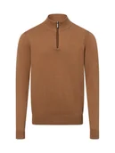 Swetry męskie - Bugatti Męski sweter z dzianiny z zawartością kaszmiru Mężczyźni Bawełna brązowy jednolity, L - miniaturka - grafika 1