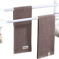 Wieszaki łazienkowe - Wieszak na ręczniki łazienkowe, biały, z 2 haczykami, aluminiowy wieszak na ręczniki, 2 poziomy 50 cm - miniaturka - grafika 1