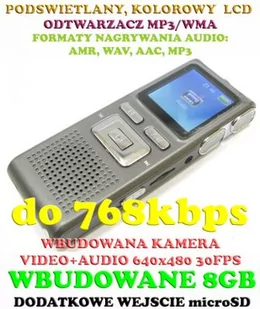 Profesjonalny Rejestrator Dźwięku (8GB) + Mikro-Kamera + Kolorowy Ekran LCD + Słuchawki itd. - Rejestratory do monitoringu - miniaturka - grafika 1