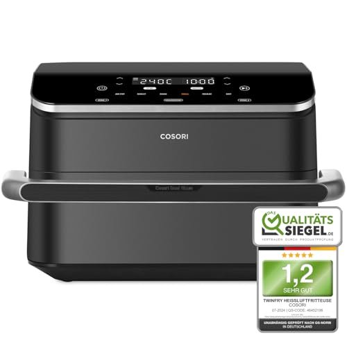 COSORI Frytkownica na gorące powietrze, 2 komory, Airfryer, 8 w 1, Dual Blaze TwinFry XXL, 10 l, frytkownica na gorące powietrze, podwójna komora z wyjmowaną przegrodą i dolnymi elementami grzewczymi,