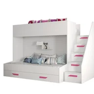 Łóżka dla dzieci i młodzieży - Abiks Łóżko piętrowe Antresola PARTY 16 biały + biały + różowy - miniaturka - grafika 1