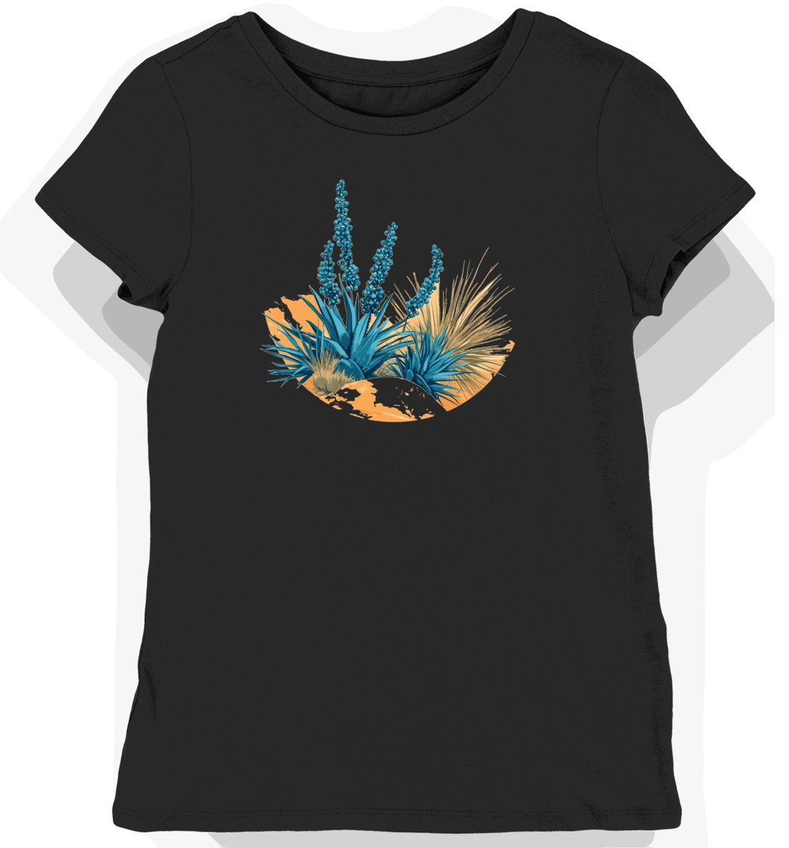 Koszulka damska czarna z nadrukiem liścia niebieskiej jukki M