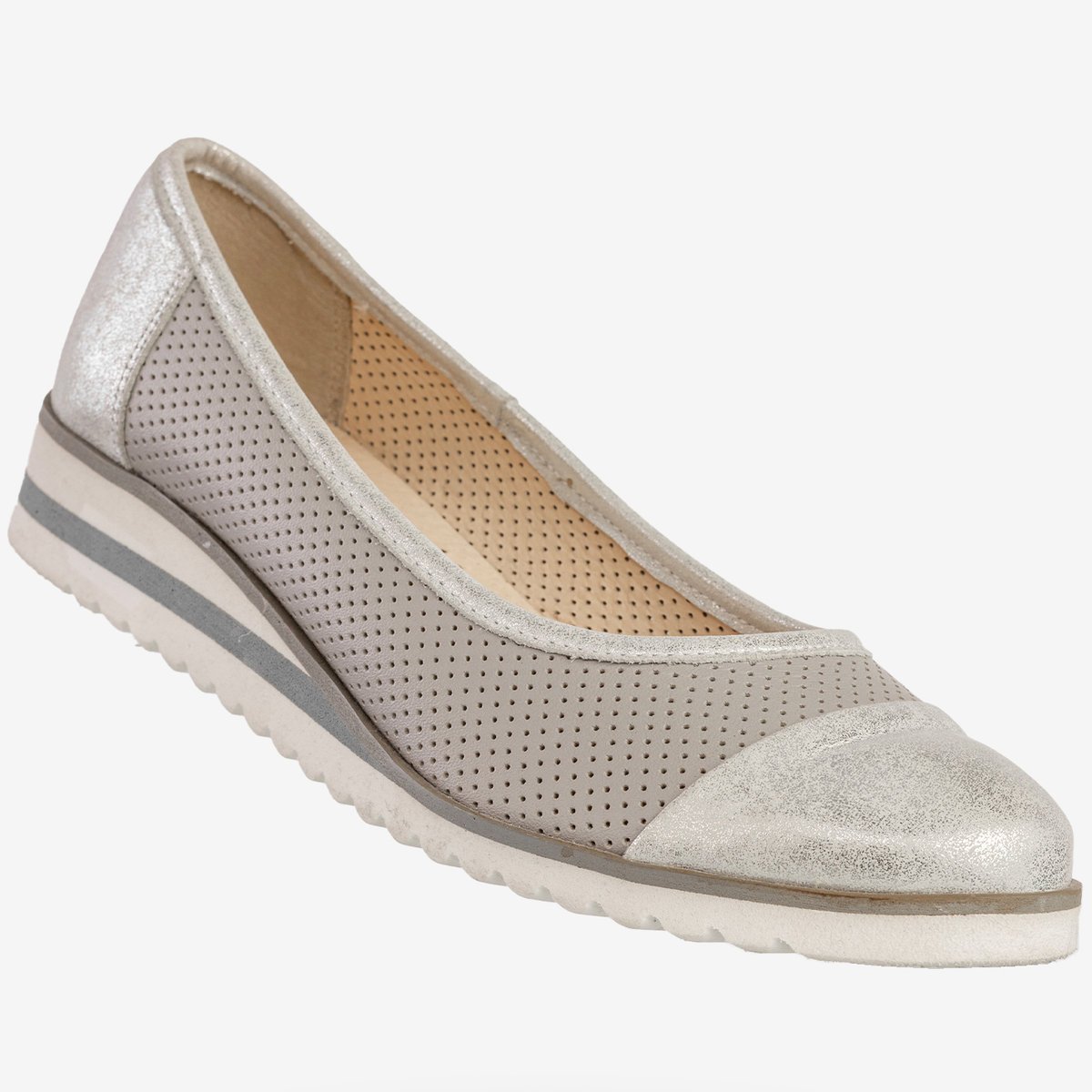Baleriny Damskie Skórzane Buty Eleganckie Srebrne Zaranto D-307 36 Srebrny