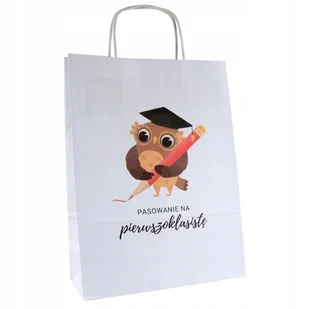 Torba papierowa prezentowa 24x10x32cm dla pierwszoklasisty SOWA pasowanie - Akcesoria do pakowania - miniaturka - grafika 1