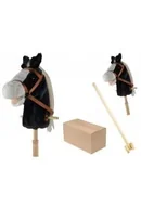 Figurki dla dzieci - Koń z dźwiękiem drewniany kij z kółkami czarny - miniaturka - grafika 1