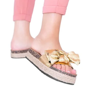 Złote klapki z kokardką Columbia złoty - Klapki i japonki damskie - miniaturka - grafika 1