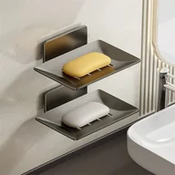 Mydelniczki i dozowniki mydła - Nieperforowana mydelniczka ścienna Zestaw 2 mydelniczek w kolorze szarym, szara mydelniczka aluminiowa, mydelniczka ścienna - miniaturka - grafika 1