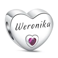 Wisiorki - Zawieszka Srebro 925 Charms Koralik Do Pandora Serce Imię Weronika - miniaturka - grafika 1