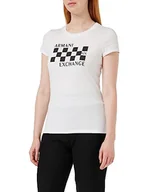 Koszulki i topy damskie - Armani Exchange Koszulka damska Cotton Jersey Crew Neck Racing Fitted Tee T-Shirt, biały, XL - miniaturka - grafika 1