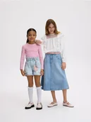 Spodnie i spodenki dla dziewczynek - Reserved - Jeansowe szorty paperbag - niebieski - miniaturka - grafika 1