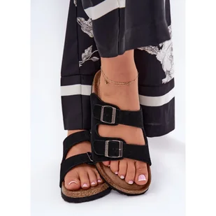 Zamszowe Klapki Damskie Z Klamrami Big Star RR274A390 Czarne - Klapki i japonki damskie - miniaturka - grafika 1