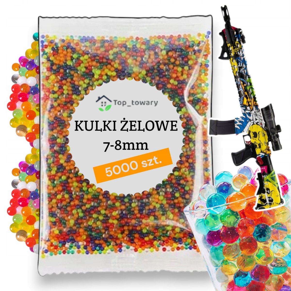 KULKI ŻELOWE 5000 szt. 7-8mm DO KARABINU PISTOLETU KOLOROWE HYDROŻELOWE