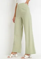 Spodnie damskie - Miętowe Bawełniane Spodnie z Szerokimi Nogawkami i Wysokim Stanem Vanza - miniaturka - grafika 1