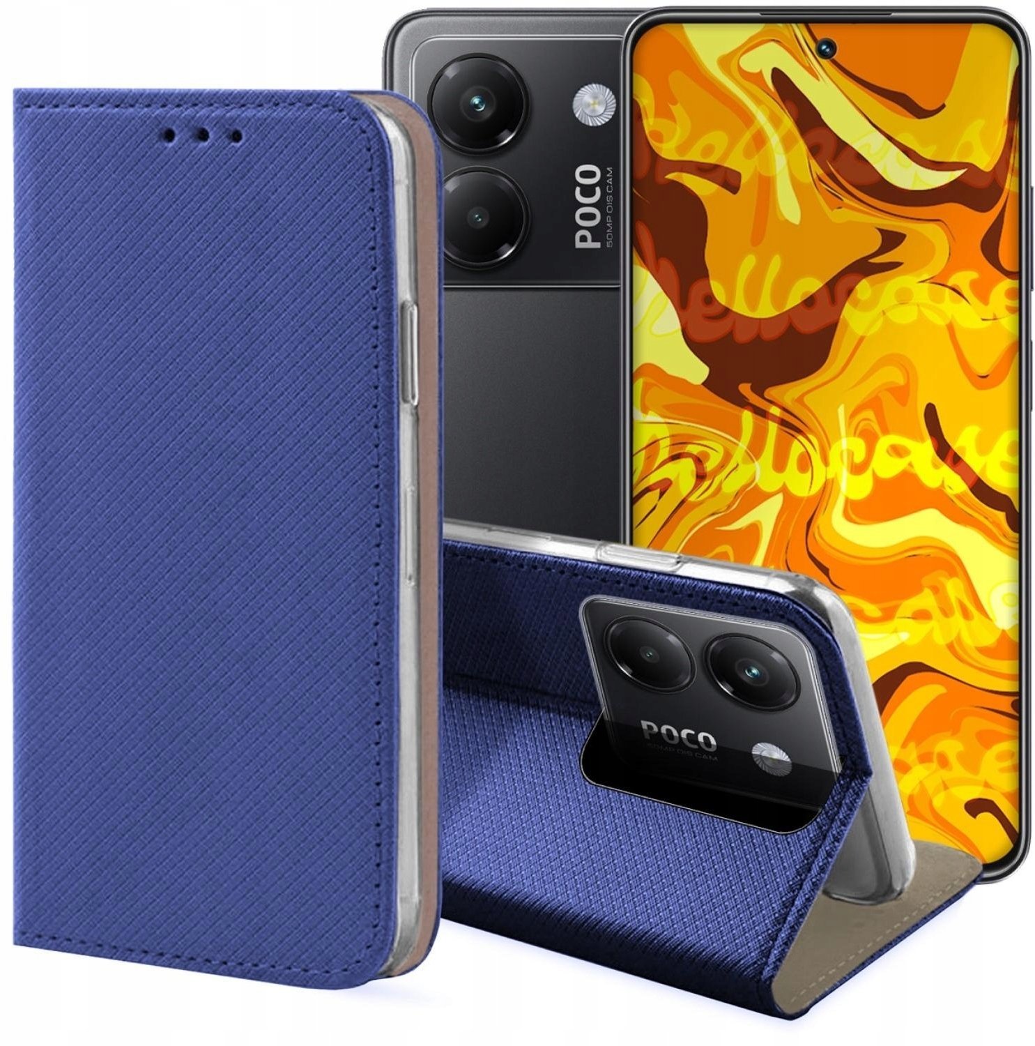 Hello Case Etui z Klapką Do Xiaomi Poco M7 Pro 5G Granatowe, Magnetyczne, Zamykane