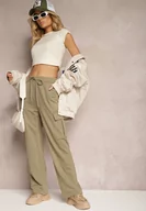 Spodnie damskie - Zielone Spodnie dresowe z Bawełny z Szerokimi Kieszeniami Cargo Tanelle - miniaturka - grafika 1