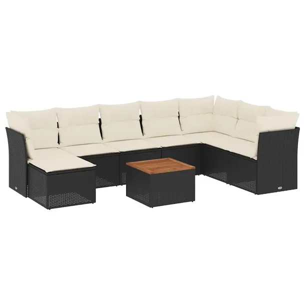 Zestaw mebli ogrodowych z rattanem PE, czarny, wymiary: 62 x 62 x 69 cm