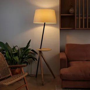 FARO BARCELONA Lampa podłogowa Treewood, popiel/beż, tkanina/drewno, wysokość 175 cm - Lampy stojące - miniaturka - grafika 1