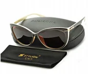 Okulary przeciwsłoneczne - DAMSKIE Okulary Przeciwsłoneczne POLARYZACYJNE Kocie oczy Brązowe/Kremowe - miniaturka - grafika 1