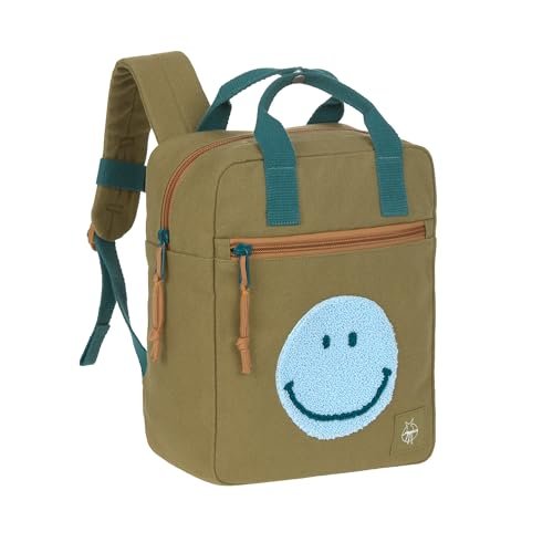 LÄSSIG Plecak do przedszkola, torba dla dzieci, plecak dla rodziców i dzieci/Little One & Me Square Backpack Small Olive, oliwkowy, Einheitsgröße, Nowoczesny