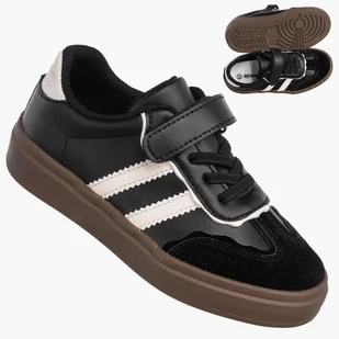 Buty Chłopięce Trampki Czarne Sneakersy na Rzepy Dziecięce R1444P 31 - Buty dla chłopców - miniaturka - grafika 1