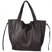 Torebki damskie - Duża torebka worek z miękkiej skóry naturalnej lekka XXL brąz czekolada - miniaturka - grafika 1