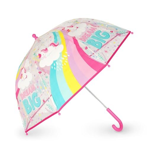 Legami - Parasol dziecięcy Dancin' In The Rain, motyw jednorożca, wiatroszczelna konstrukcja, ręczne otwarcie, tkanina z miejscem na nazwisko, uchwyt hakowy, 73 x 65 cm, Różowy, Small