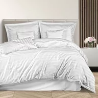 Pościel - Darymex Pościel bambusowa 140x200 biała paski satyna bawełniana jednobarwna poszewka 70x80 Bamboo 23 - miniaturka - grafika 1