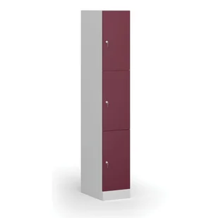 Szafka ubraniowa ze schowkami, 3 schowki, 1850 x 300 x 500 mm, zamek cylindryczny, drzwi czerwone - Szafki biurowe - miniaturka - grafika 1