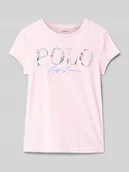 Koszulki dla dziewczynek - T-shirt z detalem z logo i okrągłym dekoltem - miniaturka - grafika 1