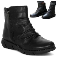 Botki damskie - Damskie Botki Maciejka SKÓRZANE Wysokie Trzewiki Jesienne Wsuwane Czarne 40 - miniaturka - grafika 1