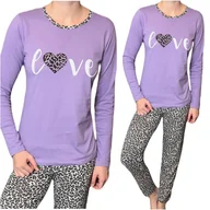 Piżamy damskie - Piżama damska bawełniana długie spodnie/rękaw FIOLET love panterka M - miniaturka - grafika 1