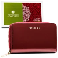 Portfele - Portfel skórzany damski lakierowany PETERSON na zamek zatrzask RFID STOP czerwony - miniaturka - grafika 1