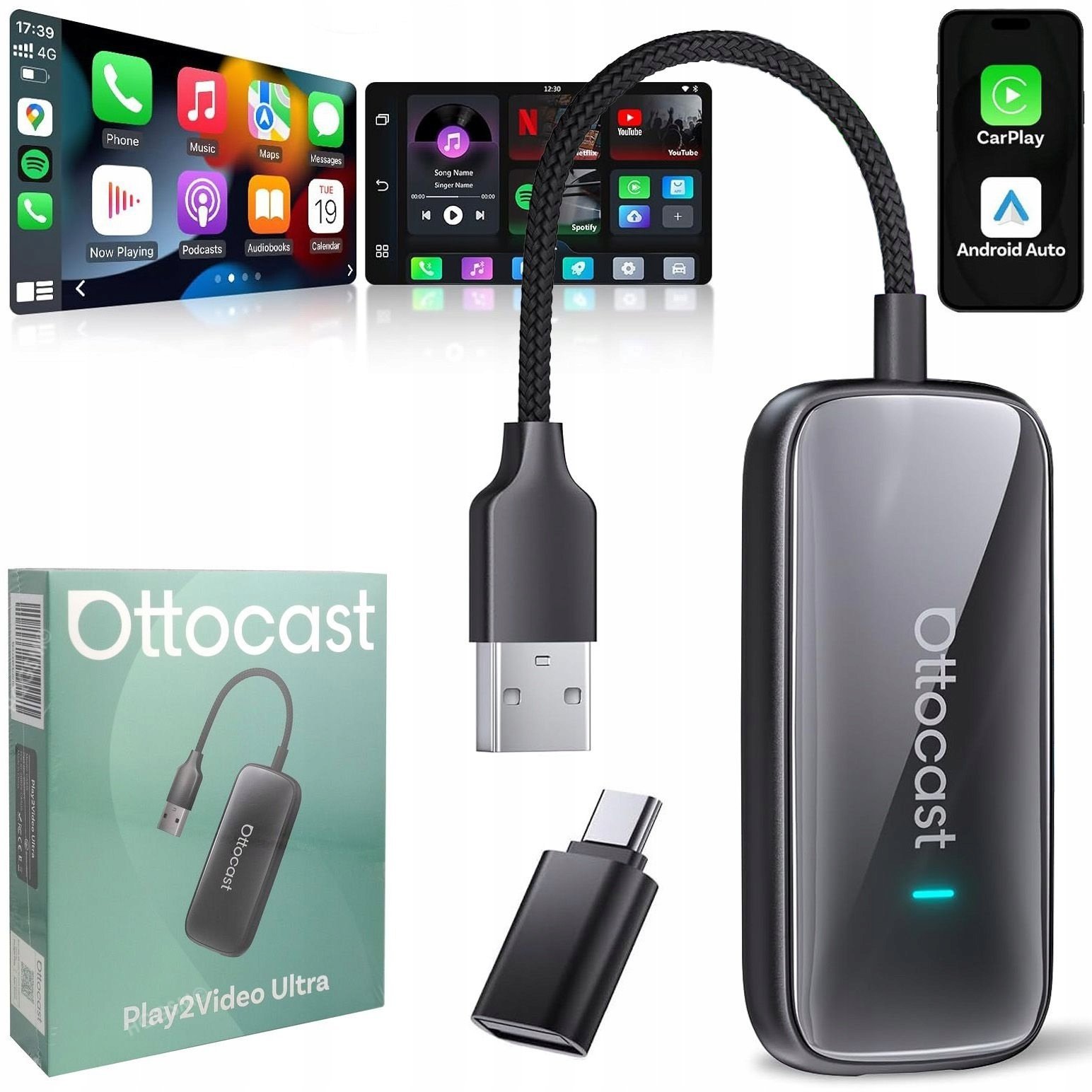 Adapter samochodowy Ottocast CA515-T Play2Video Ultra Android Multimedia Box czarny