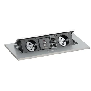 Port blatowy TYP II - wpuszczany, 2 gniazda, USB-A + USB-C, 2x RJ45 port, srebrny - Gniazdka elektryczne - miniaturka - grafika 1