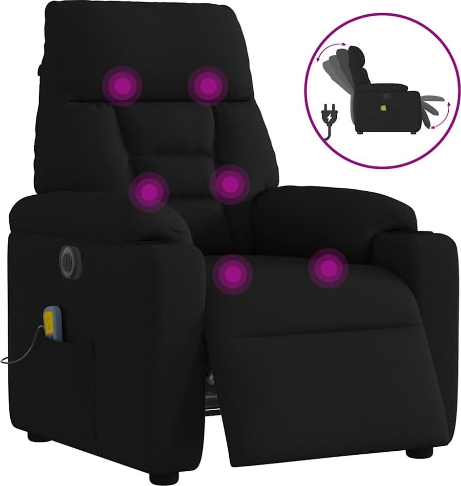 vidaXL vidaXL Rozkładany fotel masujący, elektryczny, czarny, tkanina