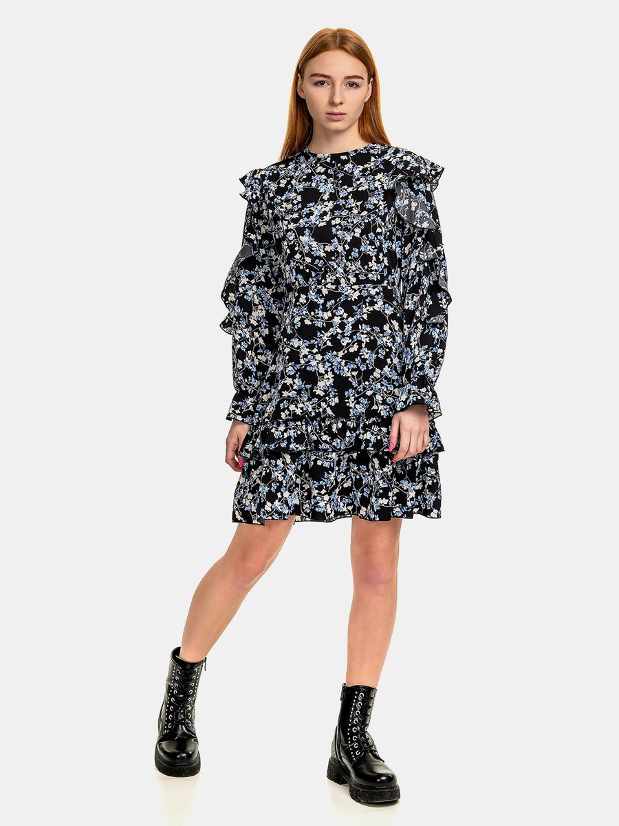 Sukienka w kwiaty L niebieski