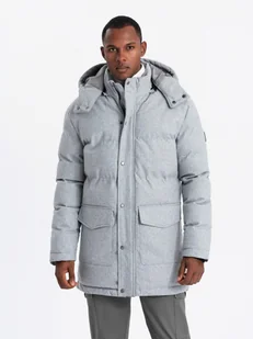 Ciepła długa męska kurtka typu parka z wełną jasnoszary melanż V3 OM-JALJ-0217 XXL - Kurtki męskie - miniaturka - grafika 1