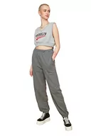 Spodnie damskie - Trendyol Anthracyt Ribs Szczegółowe luźne Jogger Dzianiny Koniec Tracksuit spodnie damskie, Anthracyt, M - miniaturka - grafika 1