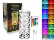 Latarki - Kryształowa lampa bezprzewodowa ROSE DIAMOND + pilot - miniaturka - grafika 1
