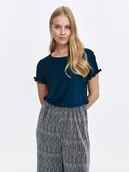 Bluzki damskie - Elegancka bluzka z krótkim rękawkiem wykończonym falbanką - miniaturka - grafika 1