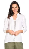 Koszulki i topy damskie - Bonateks damska top 100% lniana tunika Made in Italy, tunezyjska tunika z koronkowym karczkiem i rękawami 3/4, biała, rozmiar: XL, biały, XL - miniaturka - grafika 1