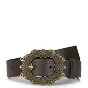 Paski - Damski pasek skórzany z fantazyjną klamrą oliwkowy - miniaturka - grafika 1