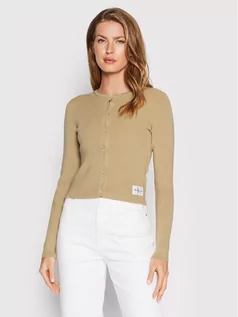 Swetry damskie - Calvin Klein Jeans Kardigan J20J218179 Brązowy Regular Fit - grafika 1